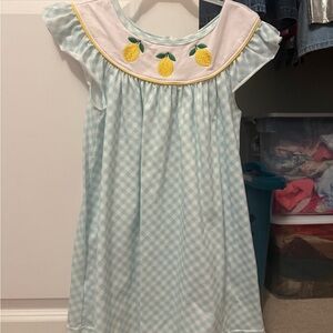 Blue and White Checkered with Lemon Embroidery